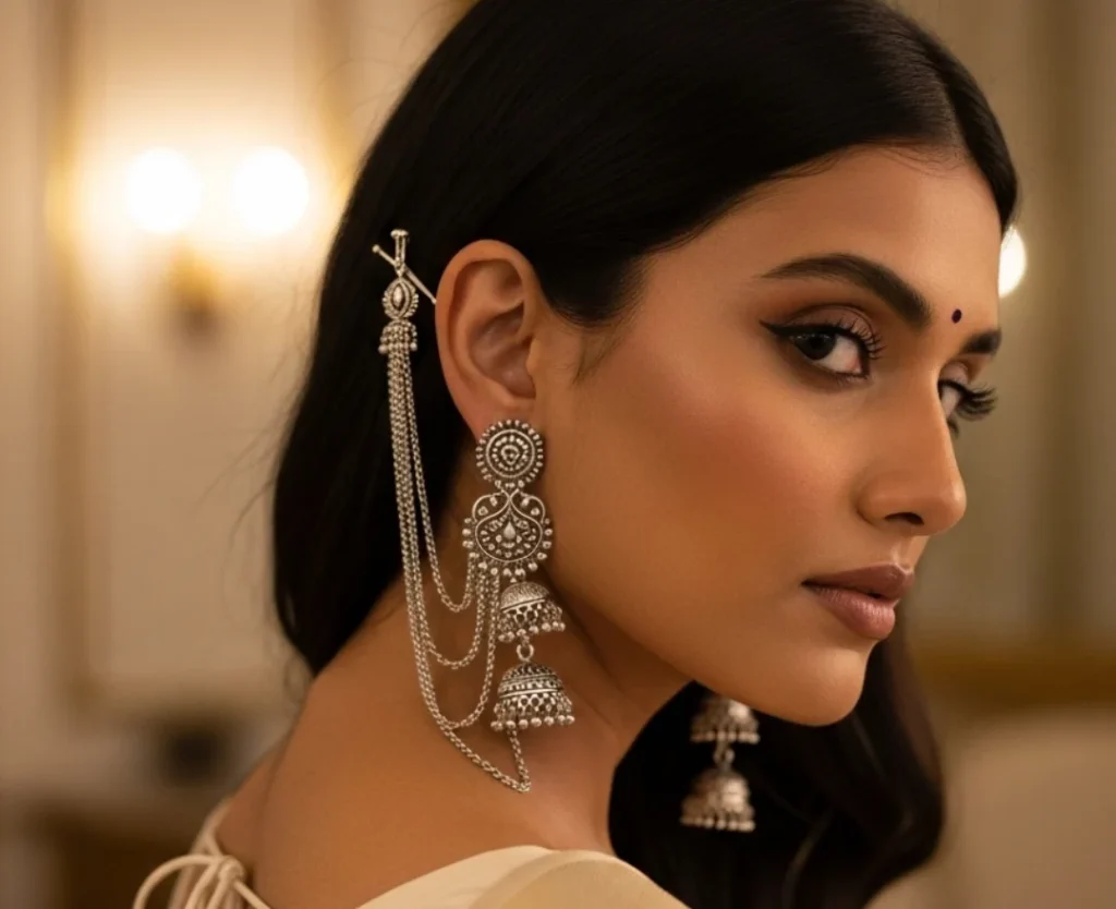 Women Wearing Gujrati Earrings